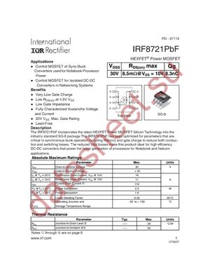 IRF8721PBF datasheet  